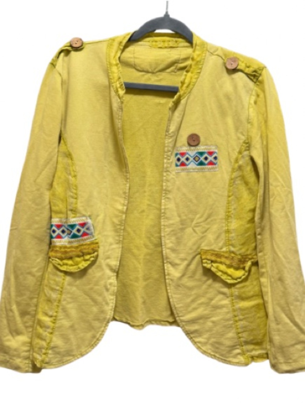 Folk Boho 70s Vintage-Inspired Festival Cotton Linen Jacket Size Small Italian